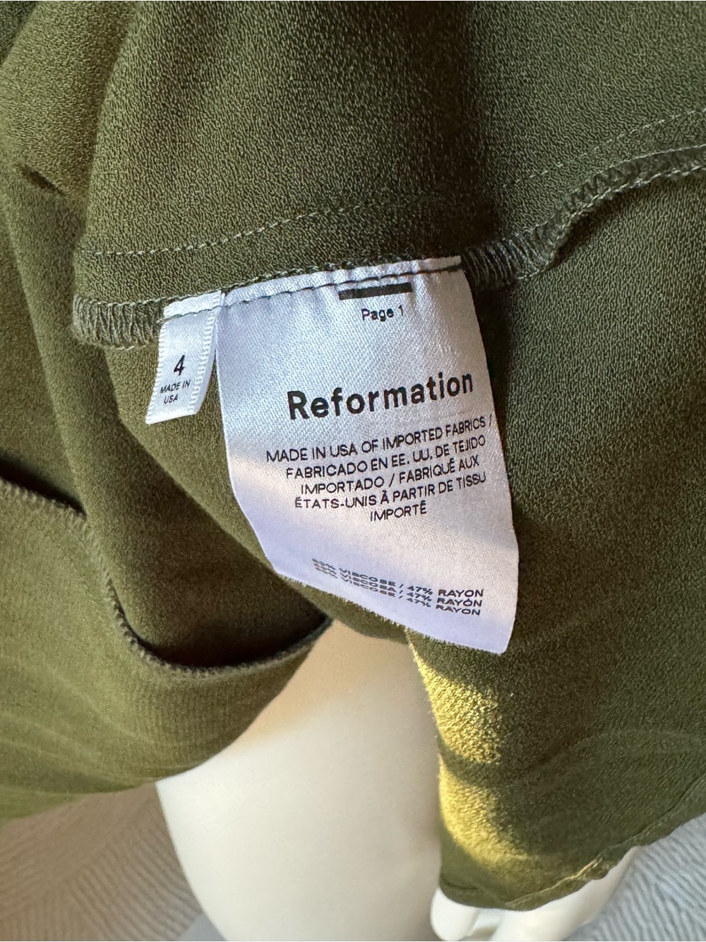 Reformation Olive Green Long-Sleeve Sweetheart Mini Dress - Picture 4 of 4